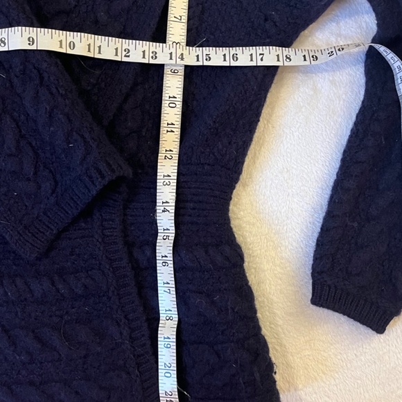 M  Irish Merino Wool Cable Knit Jacket  Navy Blue - Picture 10 of 11